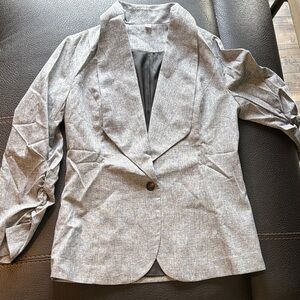 Gray Ruched Sleeve Blazer